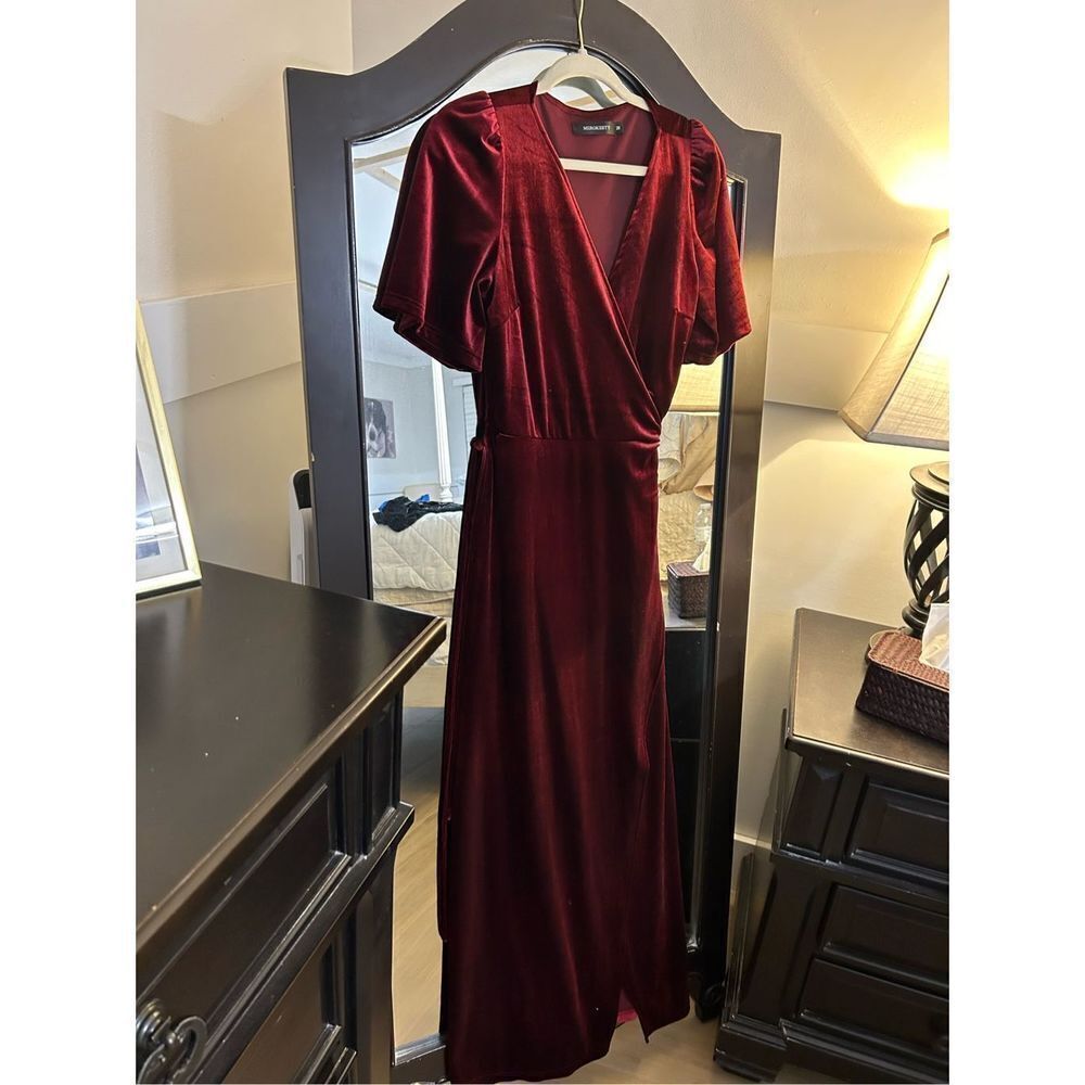NEW MEROKEETY V Neck Wrap Velvet Maxi Dress Bridesmaid M - Picture 6 of 7